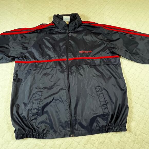 Adidas Trefoil Logo Windbreaker Jacket Vintage Roll Up Hood Blue excellent cond - Picture 1 of 8